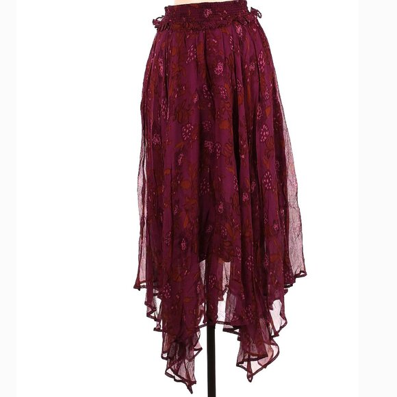 💥INSANELY BEAUTIFUL💥Cleobella Bohimian Gypsy Asymmetrical Skirt in Maroon - Picture 9 of 15